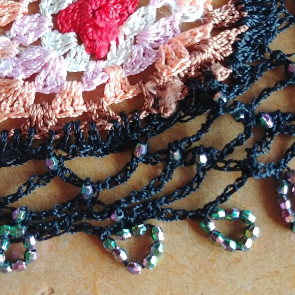 Crocheted Colourful Granny Square Scarf Wrap with Beads - Picture 3 of 8